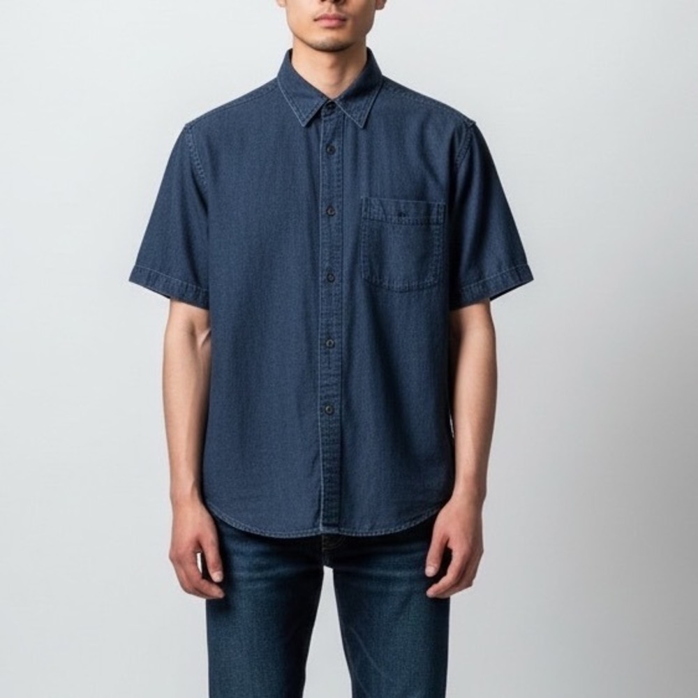 Gap | 1969 Short Sleeve Button Down Shirt Medium Blue Indigo Dobby Textured